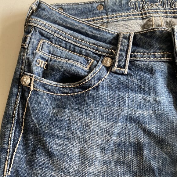Miss Me Womens 26X32  Blue Denim Jeans Skinny Stretch Fleur De Lis - Picture 4 of 8